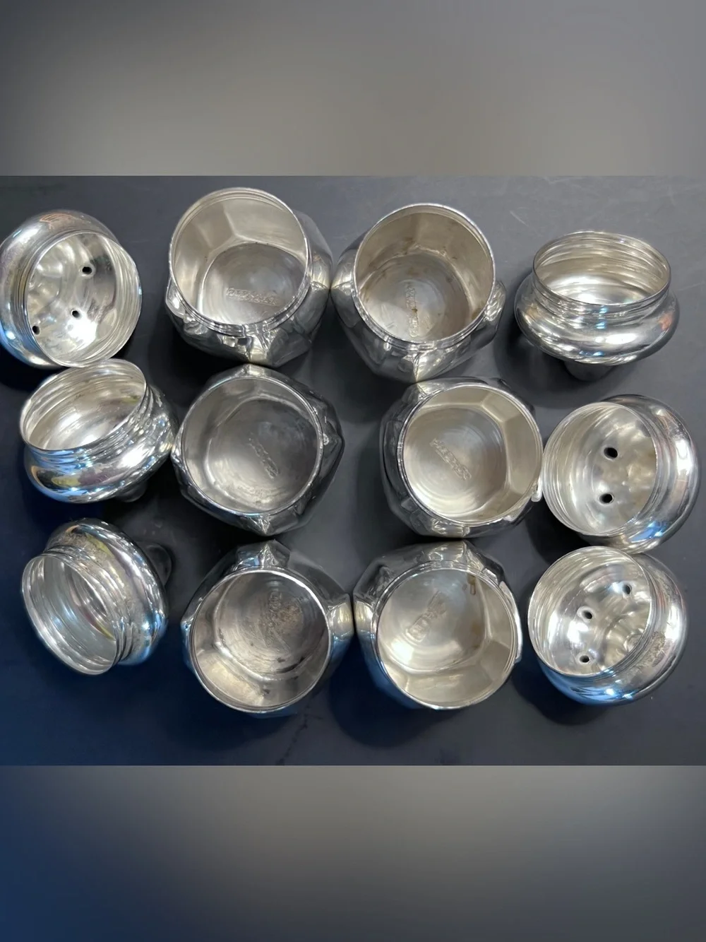 Set of 6 Vintage Sterling Silver Salt & Peper Shakers